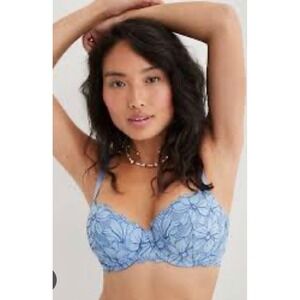 Aerie Balconette Bra‎ Women 36B Blue Floral Lace Underwire Real Good NEW